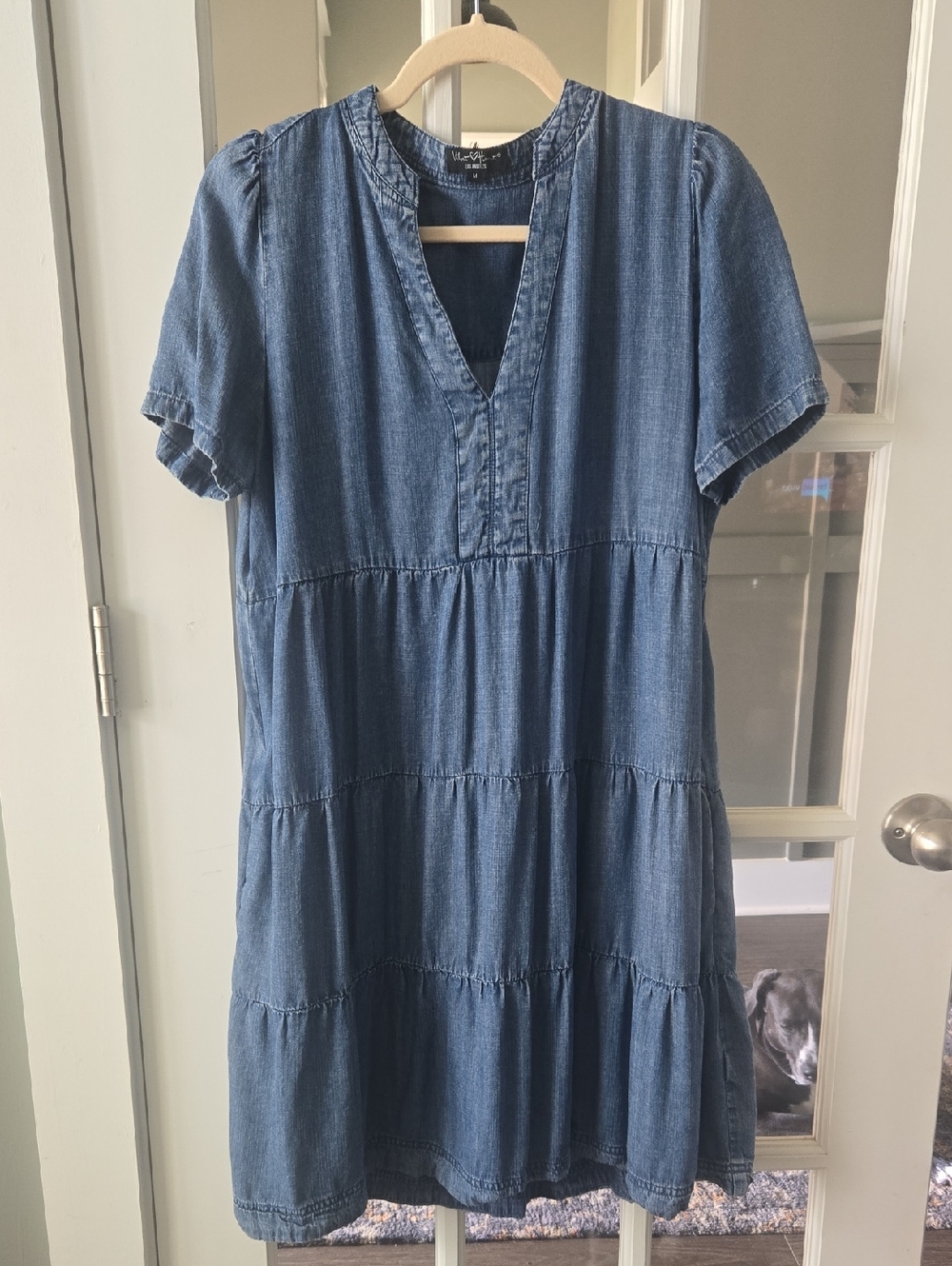 Velvet Heart Denim-Style Vneck Tiered Midi Dress - Blue